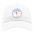 White cap with 'Paddle + Pin' logo on a white background